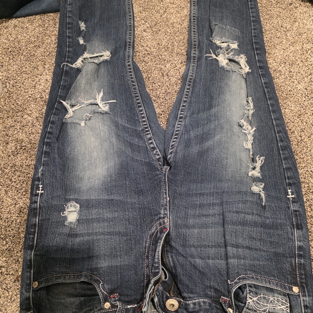 Cowgirl Tuff Distressed Dark Blue Boyfriend Jeans
